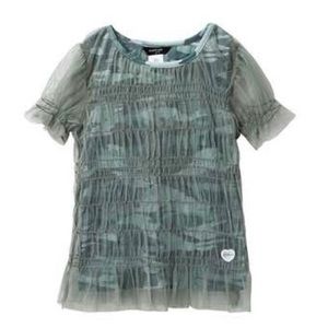 bebe Printed Camo Mesh Top
